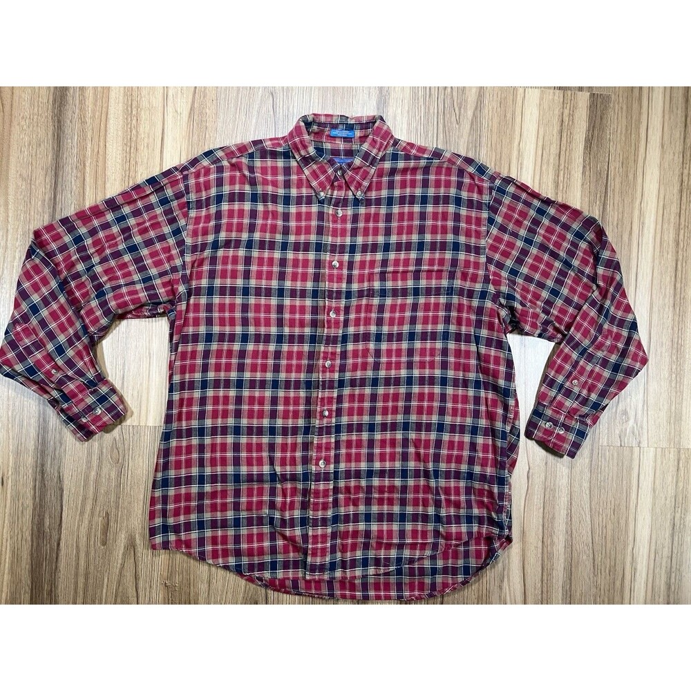 Pendleton Plaid Button Down Cotton Shirt Size Large *Pull On Back*